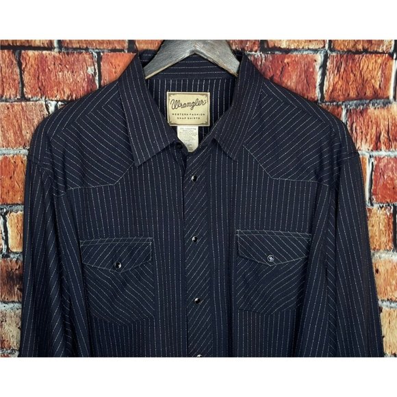 Wrangler Other - Vintage Wrangler Mens XXL 2XL Blue Striped Long Sleeve Pearl Snaps Western Shirt